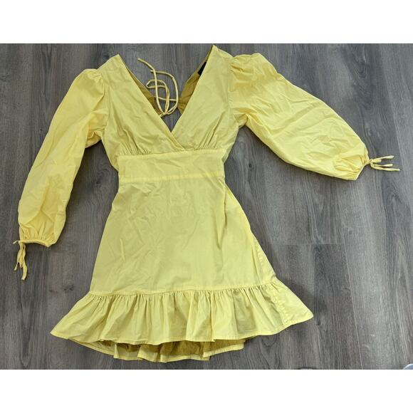 Majorelle Dress Puff Sleeve Surplice V-Neck Open Back Yellow M - Picture 4 of 16